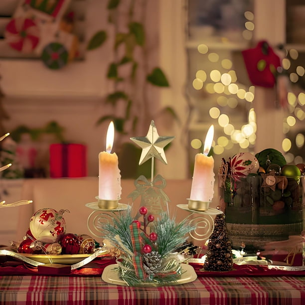 Christmas Golden Iron Double Candlestick Window Desktop Decoration Christmas Holiday Decoration