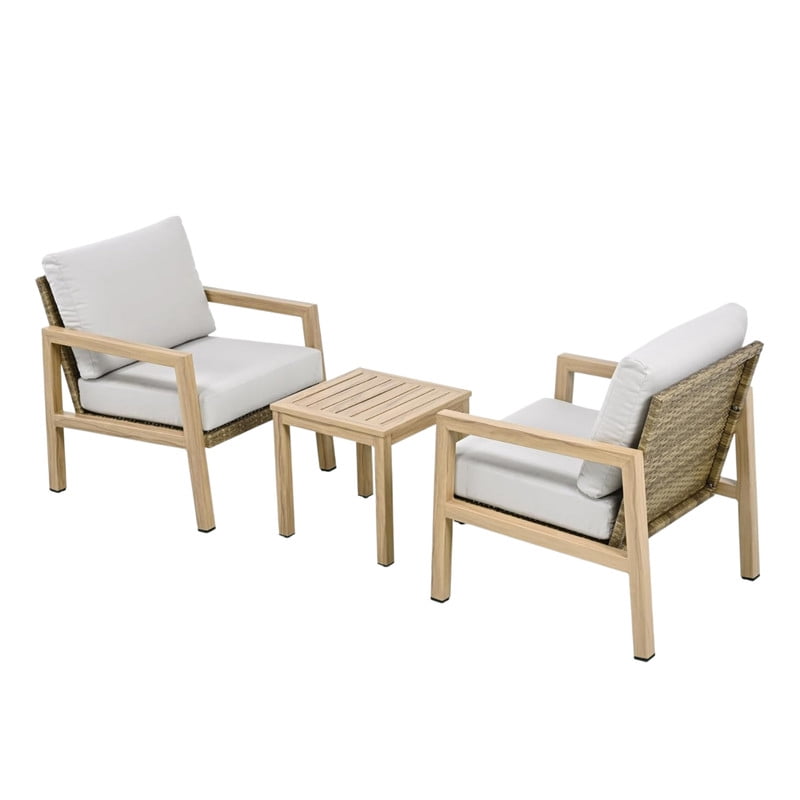 3Pcs 2 Arm Chairs & 1 Aluminum Small Coffee Table Chat Sets, Outdoor Dining Chairs with Cushions