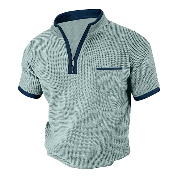 Quarter Zip Pullover Men Summer Fitted Waffle Shirts Going Out Stand Collar T Shirts Short Sleeve Tshirts (Green,S)