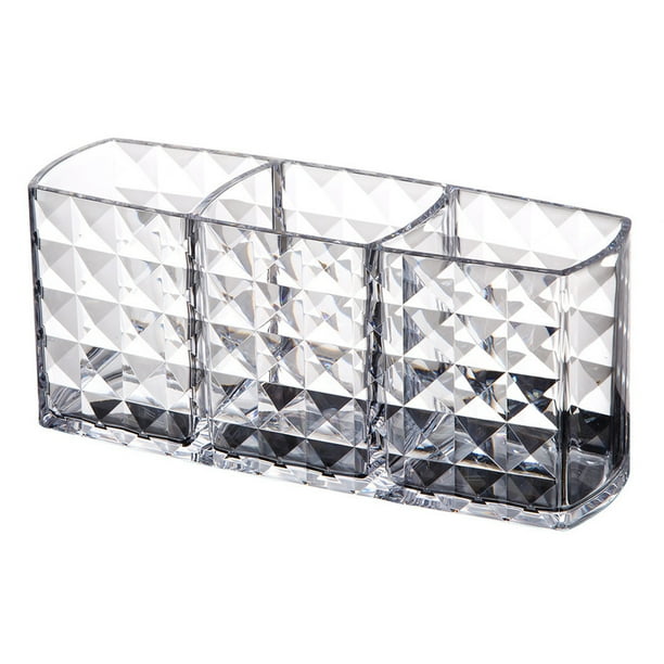 GOOHOCHY Organizador de escritorio con soporte de exhibición para brochas de maquillaje, caja de almacenamiento de cosméticos con patrón de diamante transparente de acrílico