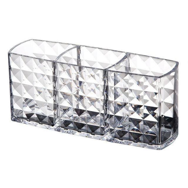 Organizador de escritorio con soporte de exhibición para brochas de maquillaje, caja de almacenamiento de cosméticos con patrón de diamante transparente de acrílico