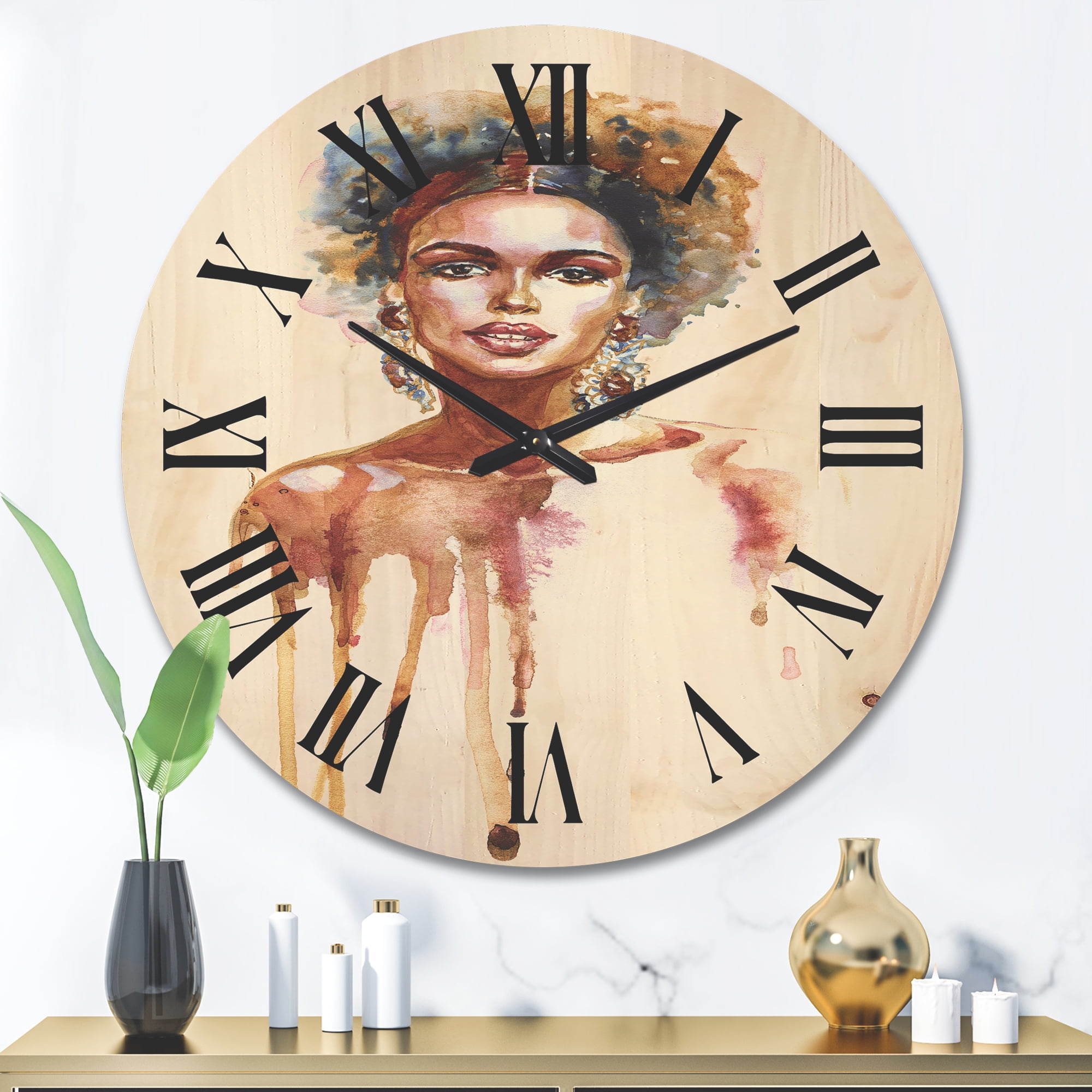 Designart 'Portrait of Afro American Woman XIII' Modern Wood Wall Clock