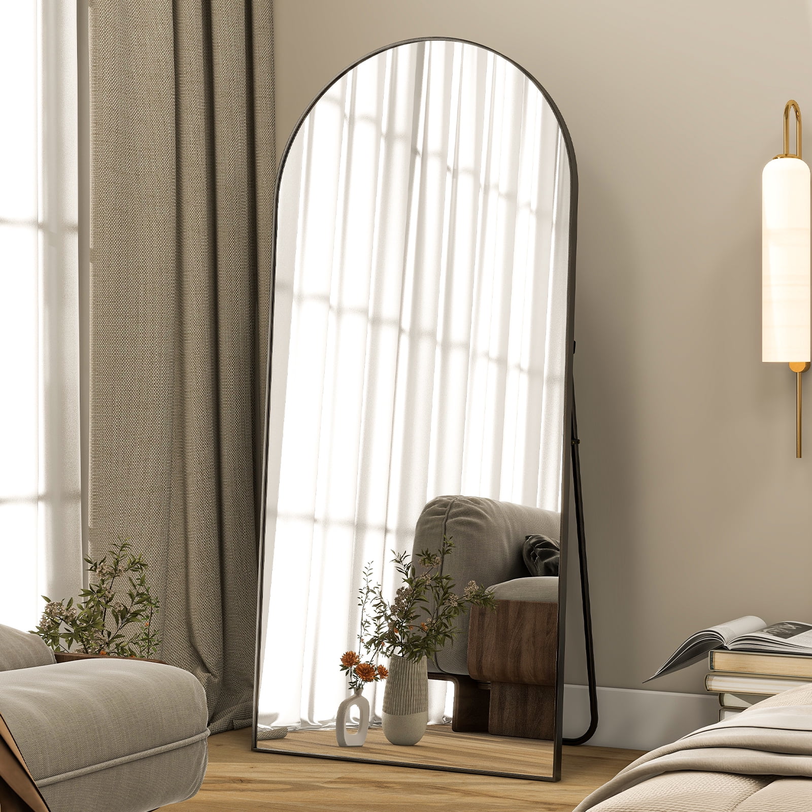 Mirrosa 30.1"x71" Arched Full Length Mirror with Stand Standing Mirror,Black