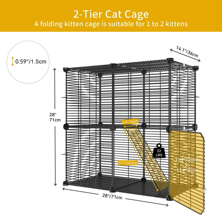 Dextrus Indoor Cat Cage 2 Tier Kitten Cage House Cat Enclosure Outdoor Small Animal DIY Pet Playpen Detachable Metal Kennel for Ferret Kitty Bunny