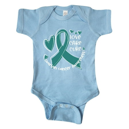 

Inktastic Love Care Cure Ovarian Cancer Awareness Teal Ribbon Hearts Gift Baby Boy or Baby Girl Bodysuit