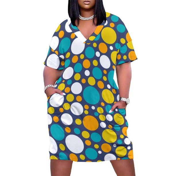 Vestido holgado con bolsillos y burbujas de colores de los años 60. Ropa.