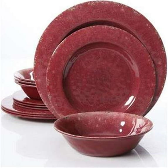 Studio California Mauna Crackle Melamine Dinnerware Set, Burgundy - 12 Piece
