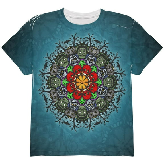 Halloween Classic Movie Monster Mandala All Over Youth T Shirt Multi YLG