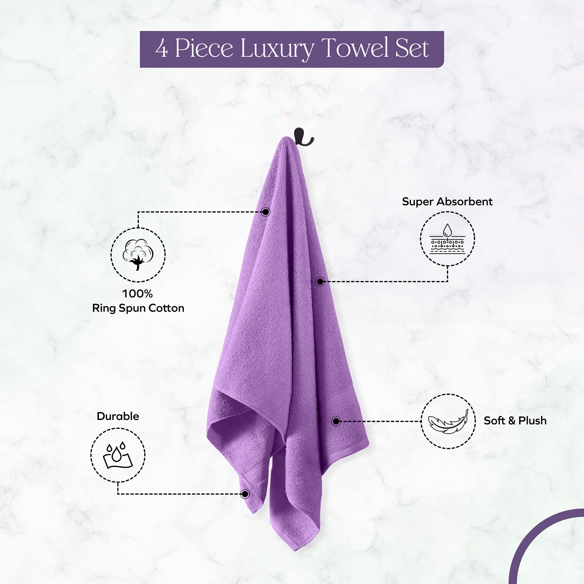 Falari Premium Bath Towel Set 100% Ring Spun Cotton Towels for Home Hotel Spa Extra Large 27x54 Maximum Softness and Absorbency 4-Pack Lilac