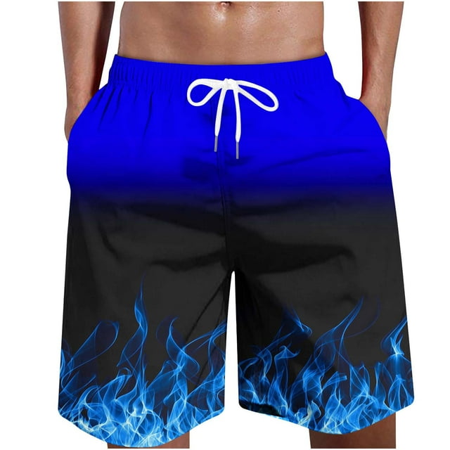 TIMIFIS Mens Swimsuit Trunks Shorts Drawstring Summer Beach Shorts Fashion Gradation Fire Print Shorts Elastic Waist Daily All-Match Short with Pockets - Spring/Summer