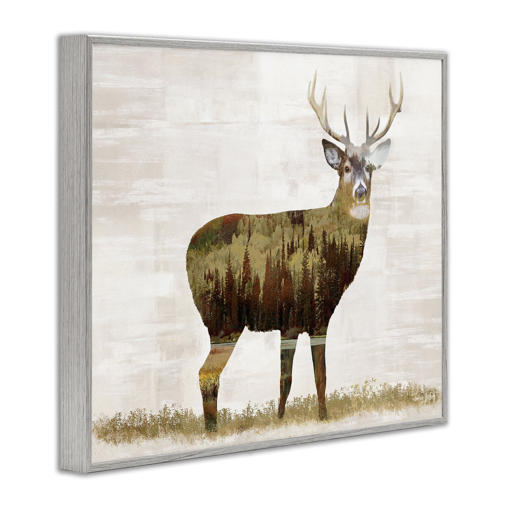 Stupell Industries Forest Pattern Deer Animals & Insects Painting Gray Framed Art Print Wall Art, 30 x 24