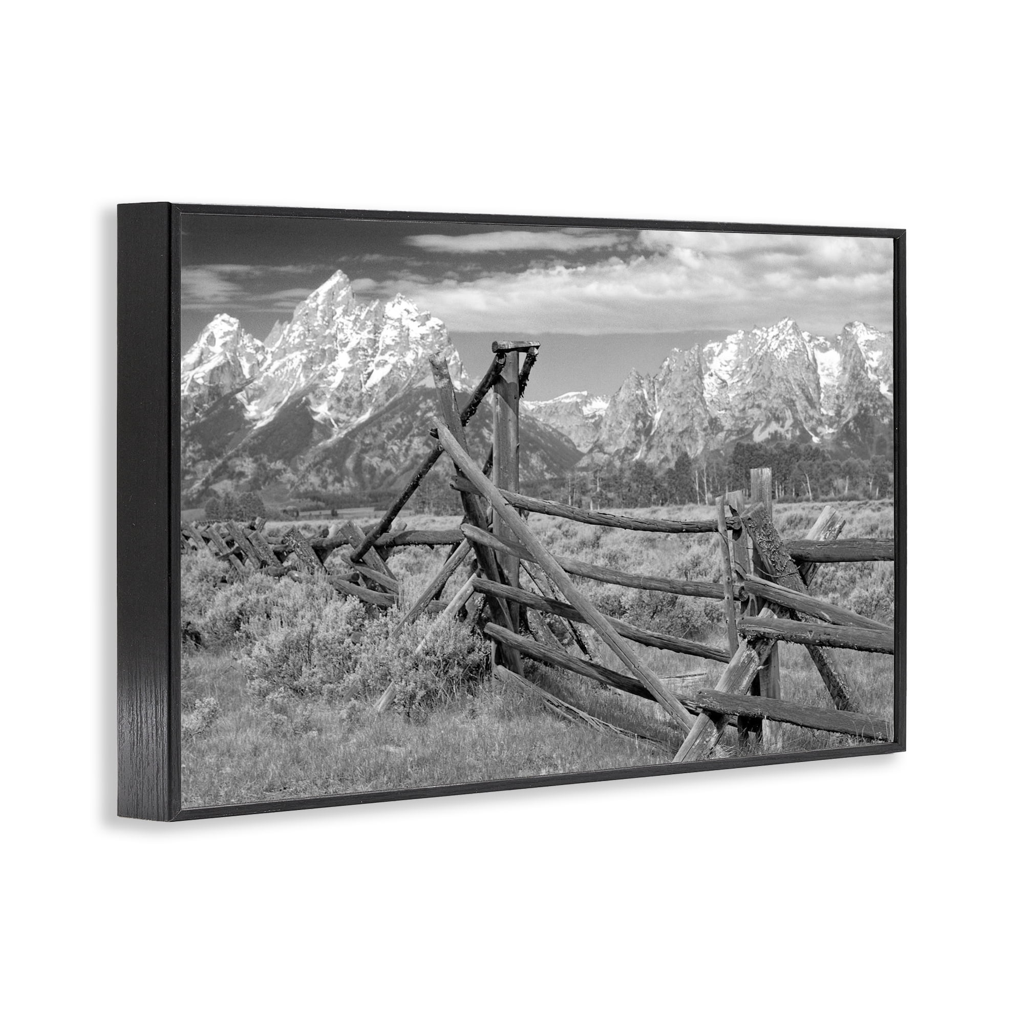 Grand Tetons Mountains & Fence Black Framed Giclee Art, design by MJ Photography