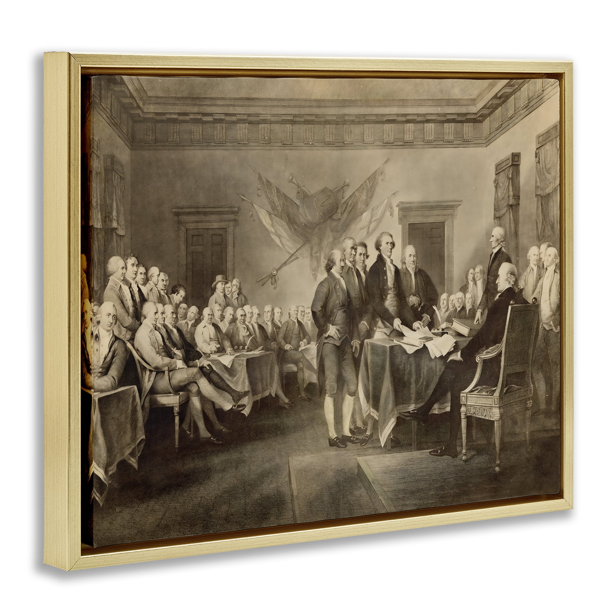 Stupell Industries Historical Signing Of Declaration Gold Framed Floater Canvas Wall Art, design by Arlington Prints