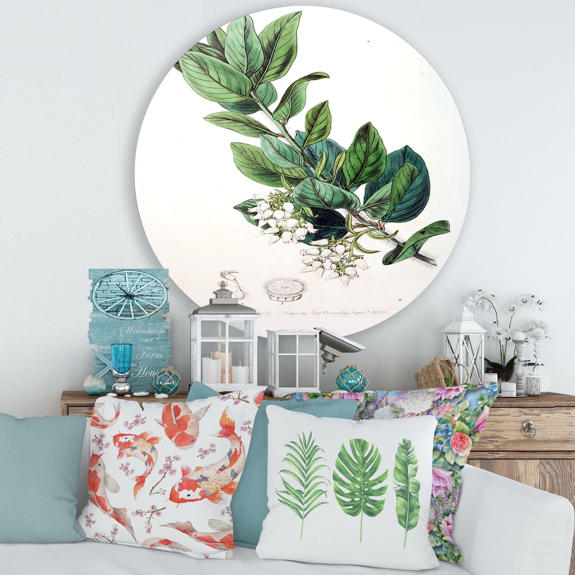 Designart 'Ancient Botanicals XX' Traditional Circle Metal Wall Art 36x36 - Disc of 36