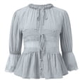 thumbnail image 4 of Elegant Lace Shirt Collar Blouse With Smocked Waist and Chiffon Sleeves Sun Loose Fit Casual Top for Women Oversized T-shirts Short Sleeve Crewneck Casual Tops, 4 of 6
