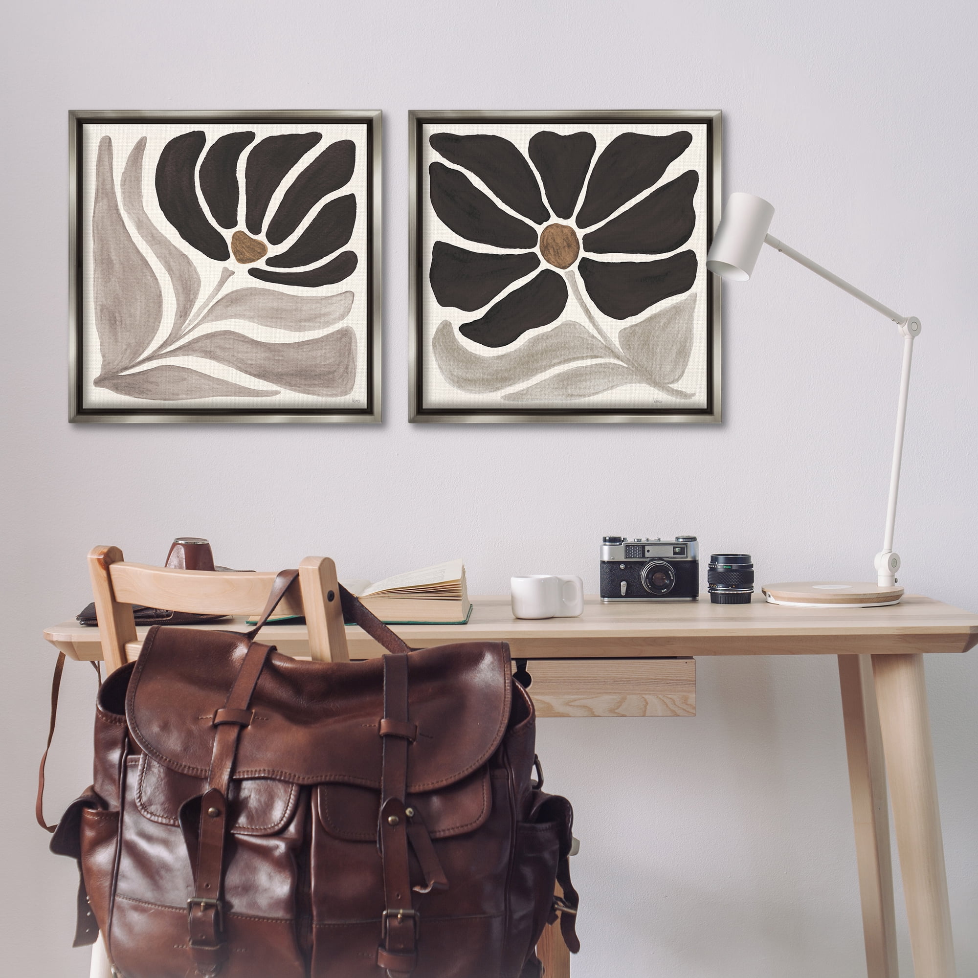 Stupell Industries Large Modern Flower Plants & Flowers Painting Gray Floater Framed Canvas Art Print Wall Art, 25 x 25, Set of 2
