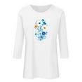 thumbnail image 6 of Charella Women's Floral Printed Tops Flower Graphic Tee Casual Crew Neck 3/4 Sleeve Shirts Loose Fit Clothes (S, White), 6 of 6