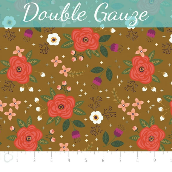 Enchanted Floral Olive Double Gauze Fabric Sold by the Yard