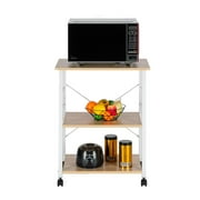 UBesGoo Kitchen Utility Cart, Microwave Table Stand, Rolling Small Kitchen Coffee Cart Organizer with Metal Frame, Vintage/Black, Light Beige/White