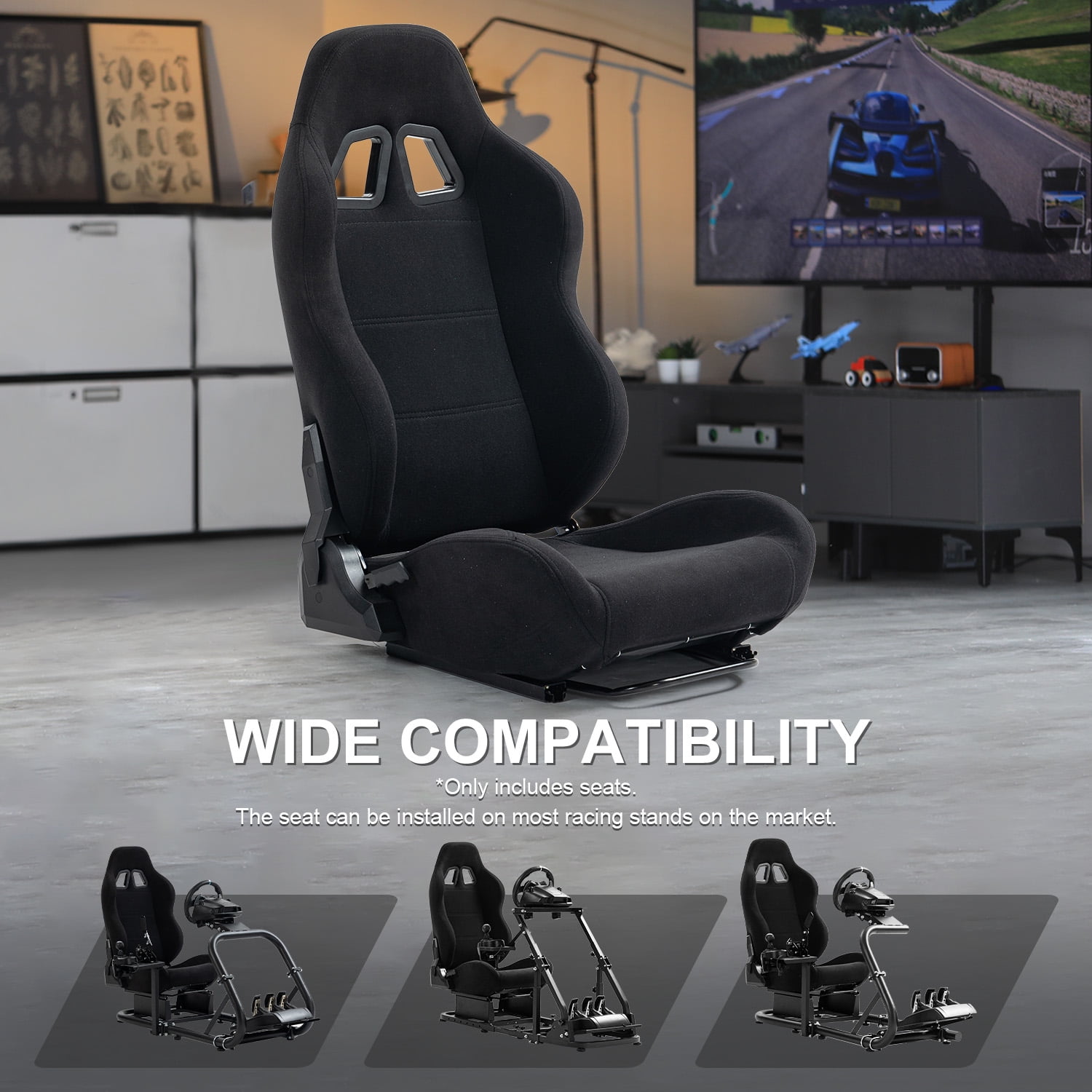 Marada Racing Seat with Adjustable Slide for Racing Simulator Cockpit Black Breathable Fabric with Installed Parts
