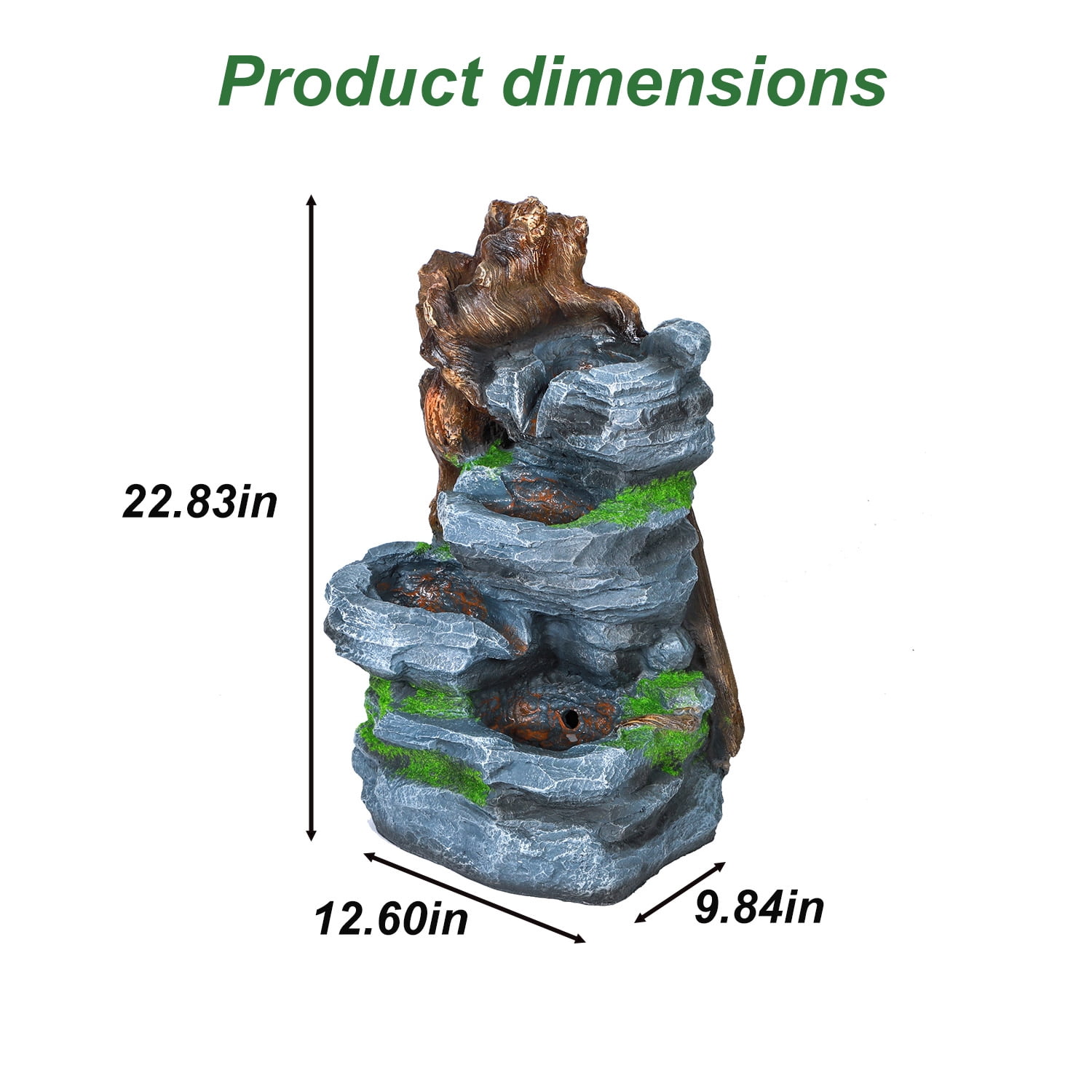 Outdoor Water Fountain with LED Lights,Resin Cascading Waterfall Feature,22.8Inch Garden Patio Decor for Outdoor/Indoor Use