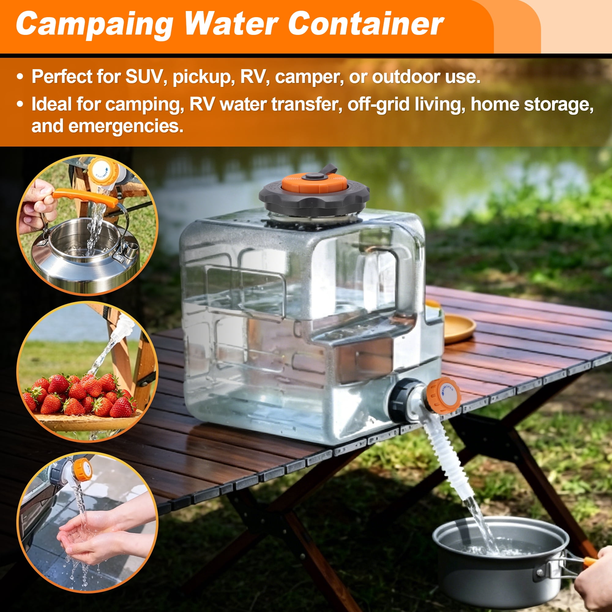 Unique Bargains 8L/2.11Gal Camping Water Jug with Spigot RV Water Storage Tank Emergency Water Container Portable Water Bucket RV Camping Outdoor Picnic No Leakage Adjustable Water Flow Gray