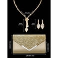 thumbnail image 4 of REMANLAND Champagne Gold Glitter Formal Clutch Bag, Matching Teardrop Crystal Necklace Earrings Bracelet Jewelry Set for Wedding Banquet, 4 of 7