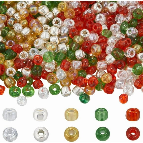 1 Box About 200g 6/0 4mm Christmas Seed Beads Mini Glass Beads Transparent Red Green Color Round Loose Spacer Bead Bulk for Jewelry Making Diy Bracelet Necklace Chocker Party Crafts Supplies 1box