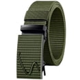 thumbnail image 2 of Leather Belts for Men Automatic Buckle Canvas Nylon Wave Embossed Metal Buckle Stretch Webbing Casual Outdoor Daily Belt Army Green L, 2 of 5