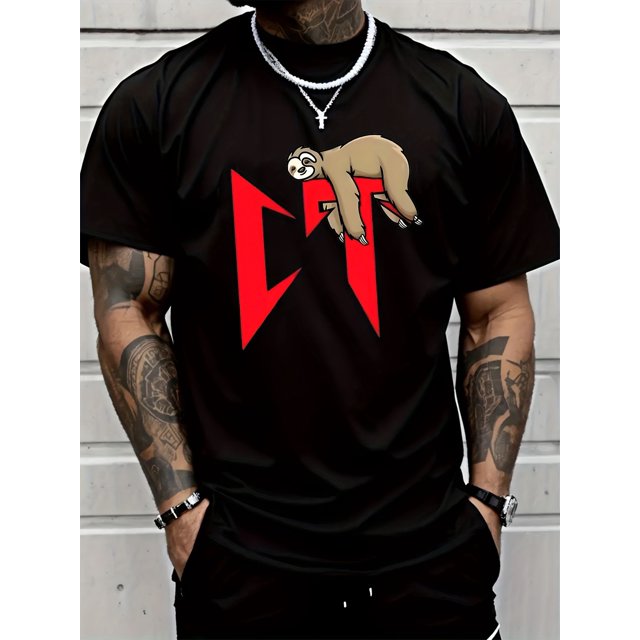 Men's Short Sleeve Crew Neck Casual Sports T-Shirt - Cotton Letter & Animal Print Summer Outdoor Top, Casual Sporty Tee, Summer Gifts