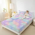 thumbnail image 4 of Homewish Cute Heart Print Twin Sheet Sets,Loves Pattern Twin Fitted Sheet,Pink Purple Blue Ombre Flat Sheet For Girls Kids,Microfiber Bedroom Decor,3 Pieces, 4 of 7