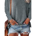 thumbnail image 4 of DYMADE Women Loose Crew Neck Printed Long Sleeved Hem Slit T-shirt Pullover Top, 4 of 4