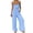 Blue, variant on Gingham One Piece Jumpsuit for Women Ruffle Square Neck Low-Cut Sleeveless Rompers Baggy Wide Leg Lounge Beach Overalls Blue L
