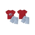 thumbnail image 2 of Baby Toddler Boys Summer Clothes for 4th of July, 6 12 18 24 Months 2T 3T 4T Short Sleeve Embroidery Truck T-shirt with Plaid Shorts for Independence Day, 2 of 9