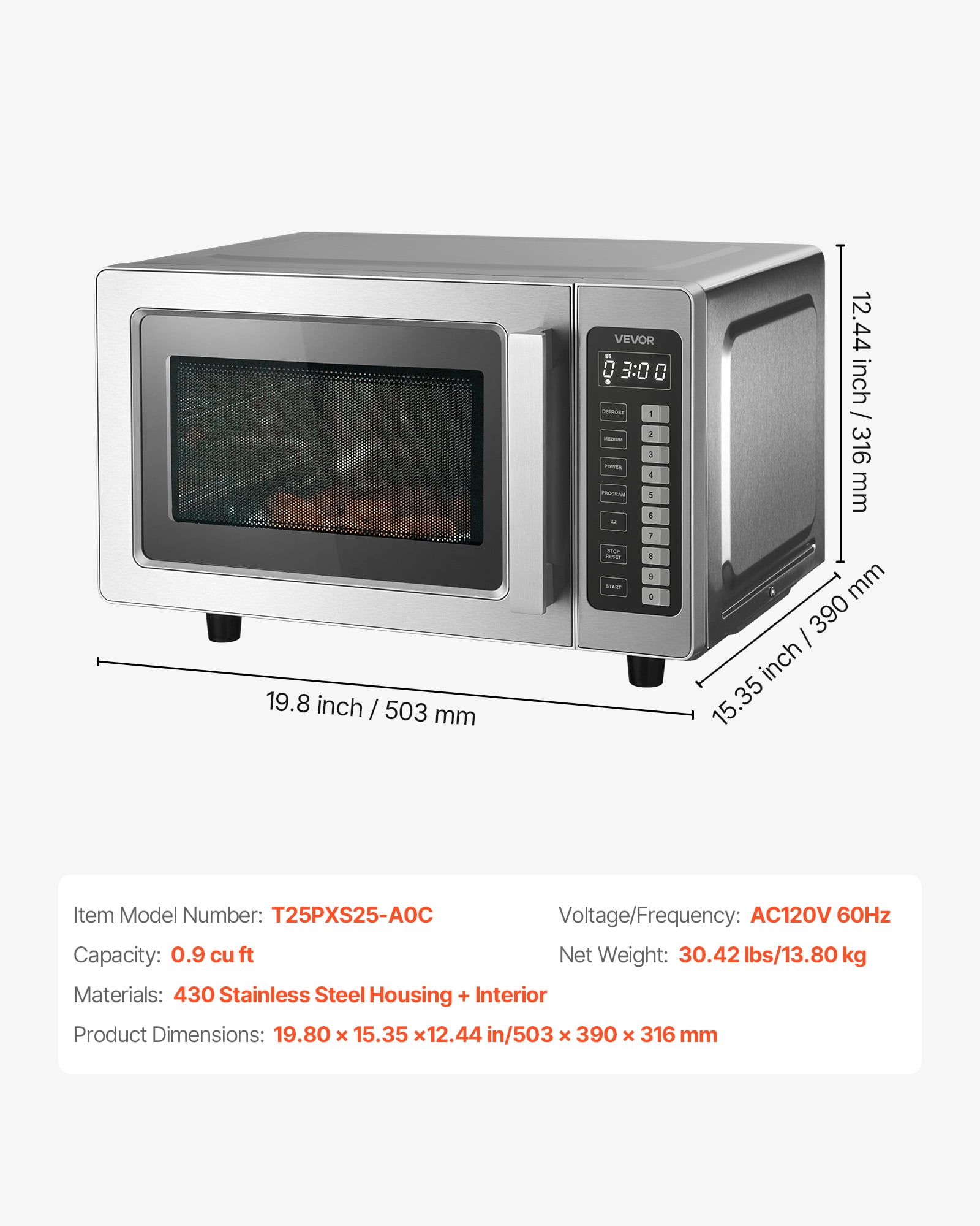VEVOR Countertop Microwave Oven, 0.9 Cu Ft,1000W Digital Stainless Steel Microwave Oven with Touchscreen,10 Cooking Presets,5 Power Levels,Multi-Lock Door & Easy Clean Interior for Commercial Use