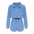 thumbnail image 4 of ATOYSOY Women's Turn Down Collar Lounge Sets Fall Two Piece Lined Outfits Activewear Tops Drawstring Shorts Tracksuits Quarter Zipper Sweatsuits Casual Blue XL, 4 of 5