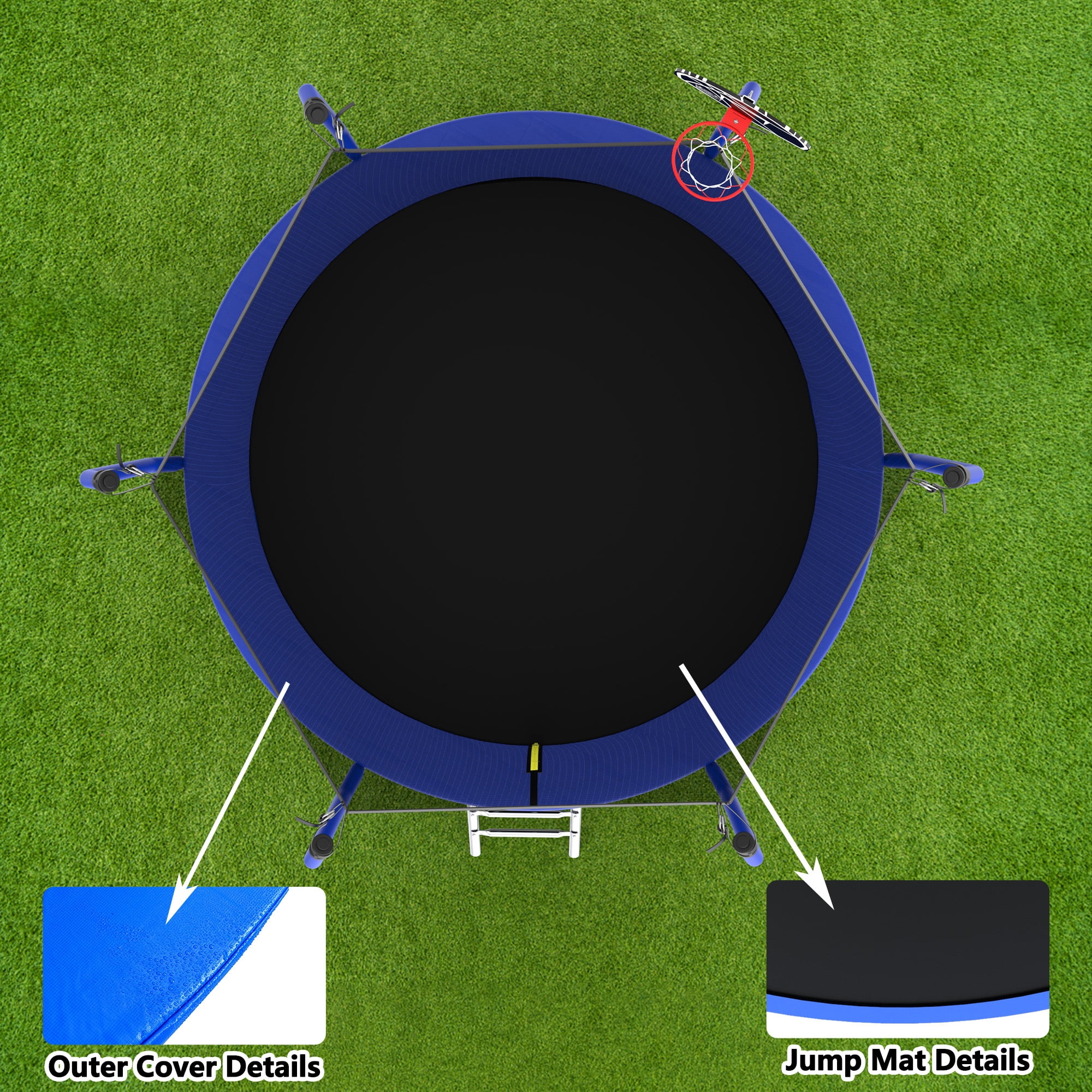Alvantor Upgrade Kids Trampoline 8Ft Round Trampolines with Basketball Hoop & Enclosure Net, Age 3-10 Blue
