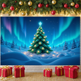 thumbnail image 6 of Illuminated Christmas Banner Northern Lights Xmas Display Snowy Green Holiday Backdrop for Christmas Party Winter Holiday Indoor Decoration, 6 of 9