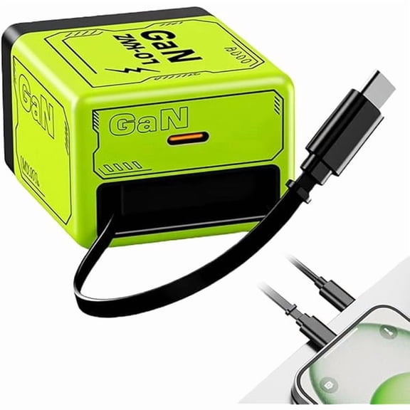 W&O 45W GaN Charger Fast Charging, 120w Compatible Fast, for Smartphone, Retractable Phone Charger Wall Plug with Fast Charging Cable for iPhone, Phone, Laptops (Green)