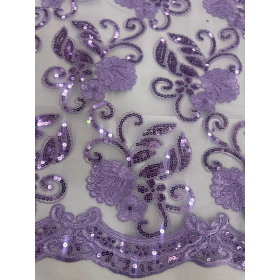 Sedona Designz 48/50" Wide Corded Queen Floral Lace Fabric with Sequins – Mesh Embroidered Fabric with Scalloped Edges for Prom, Bridal Gowns, Décor & Craft Projects