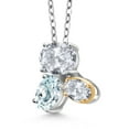 thumbnail image 2 of Gem Stone King 925 Silver and 10K Yellow Gold White Topaz and Sky Blue Aquamarine Pendant Necklace for Women (2.85 Cttw, Oval 8X6MM, 7X5MM and 6X4MM, Gemstone November Birthstone, with 18 inch Chain), 2 of 4
