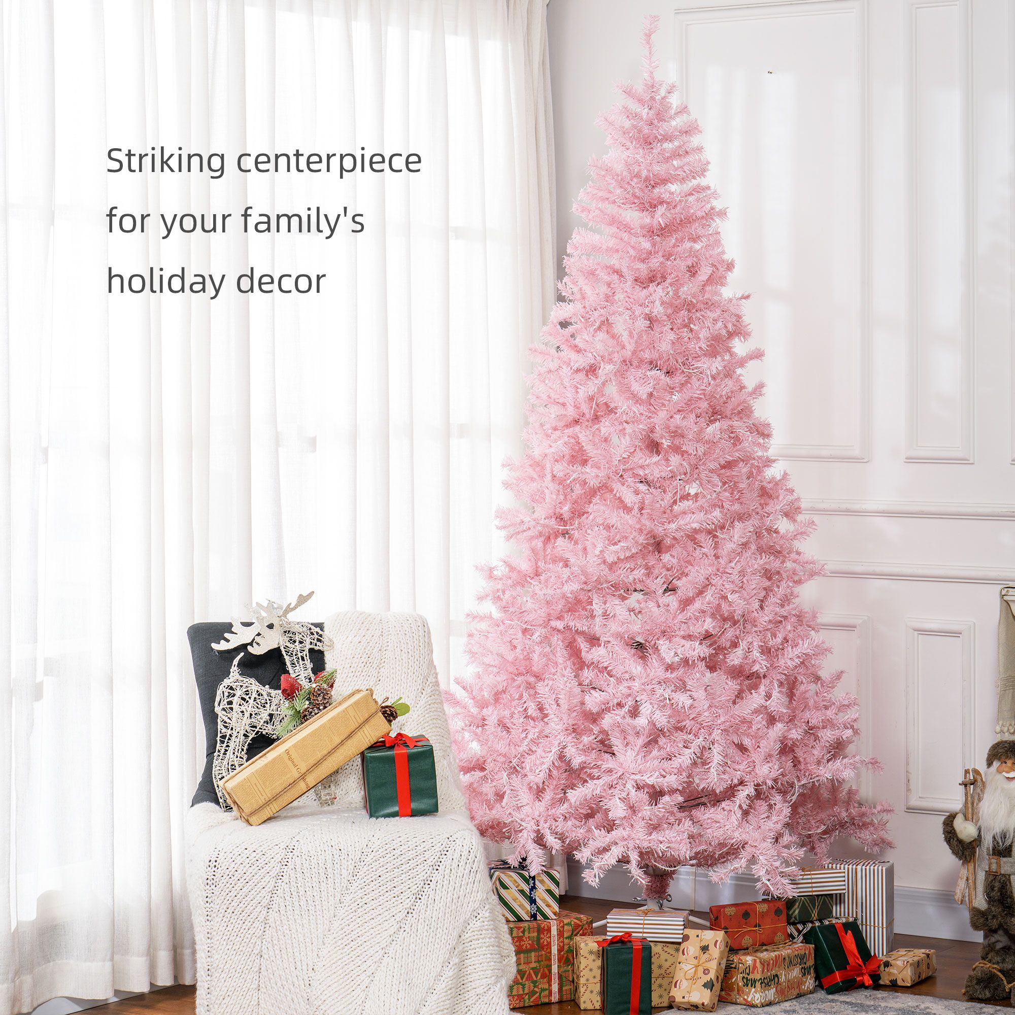 7.5 ft Pre-Lit Artificial Christmas Tree with 500 Warm White LED Lights and 1346 Tips, Hinged Sections, Metal Base, Indoor Holiday Decoration