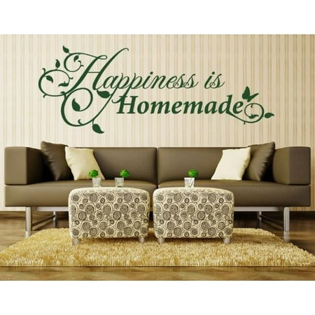 happiness is homemade wall decal - floral wall decal, sticker, mural