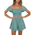 thumbnail image 2 of Sherrylily Women Floral Wide Leg Short Rompers Shirred Ruffle Sleeve Jumpsuit, 2 of 5