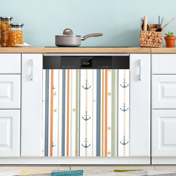 Yayeee Magnetic Dishwasher Cover for The Front Decoration Home Kitchen Machine Sticker Protector, Nautical Pattern