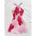 thumbnail image 5 of Multicolor Halter Neck Floral Print Pleated Mini Dress, Fitted Silhouette, Sleeveless A-Line Summer Dress, 5 of 8