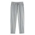 thumbnail image 4 of Women Linen Pants Summer Casual Drawstring Elastic Waist Pants Lightweight Capris Beachwear,Linen Pants with Pockets Side Button High Waist Comfy Gauze Pants Loose Trousers Ankle Cropped Pants S, 4 of 5