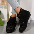 thumbnail image 2 of Oyedens Studded Cowboy Boots for Women Boho Tassel Suede No Heel Wide Calf Cowgirl Ankle Booties, 2 of 7