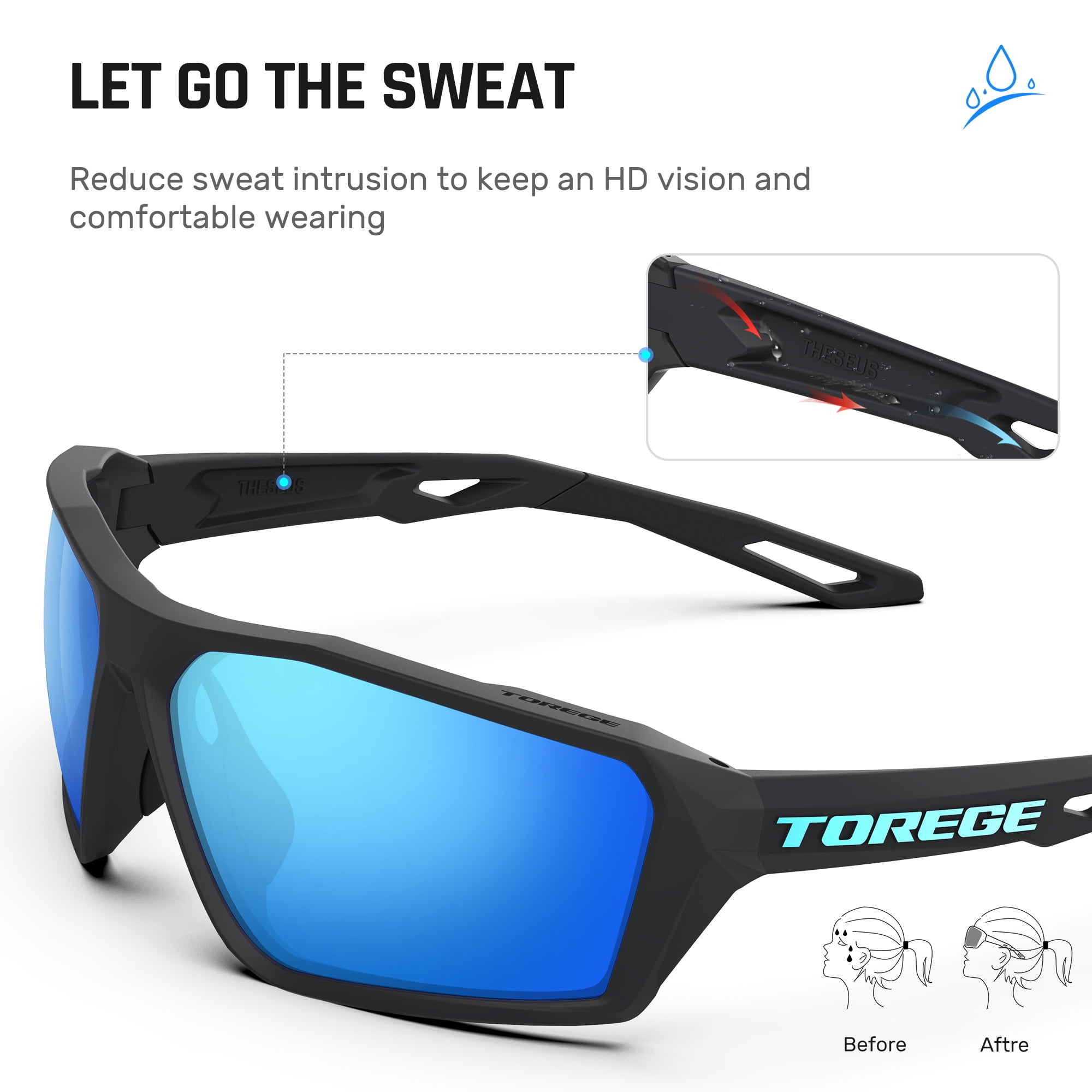 TOREGE Sports Polarized Unisex Sunglasses for fishing cycling running golfing Sunglasses Durable Lens