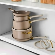 Thyme & Table 12-Piece Ceramic Non-Stick Granite Collection Cookware Set, Non-Toxic Pots and Pans Set - Taupe & Gold